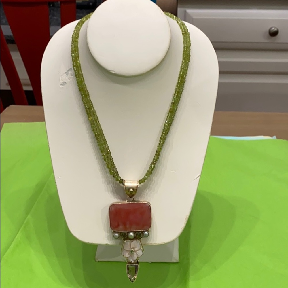 Green stone and silver necklace